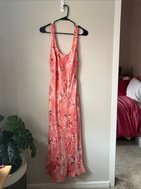 Lulu's Coral Pink Floral Slip Maxi Dress